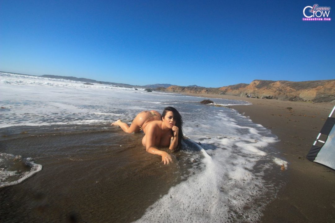 Leanne Crow skimpy gold bikini at the beach 09